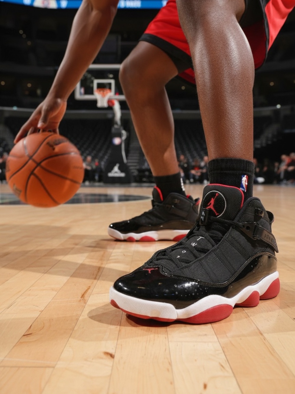 Nike Air Jordan 6 Rings 8.5 Bred Black Red Patent Leather Sneakers 322992-062